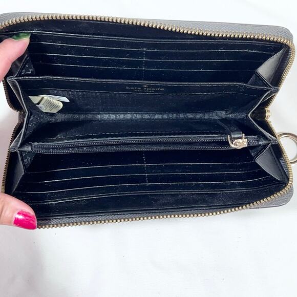 Kate Spade Briar Lane Quilted Leather Neda Zip Around Wallet Grey Keychain Used - Picture 4 of 10